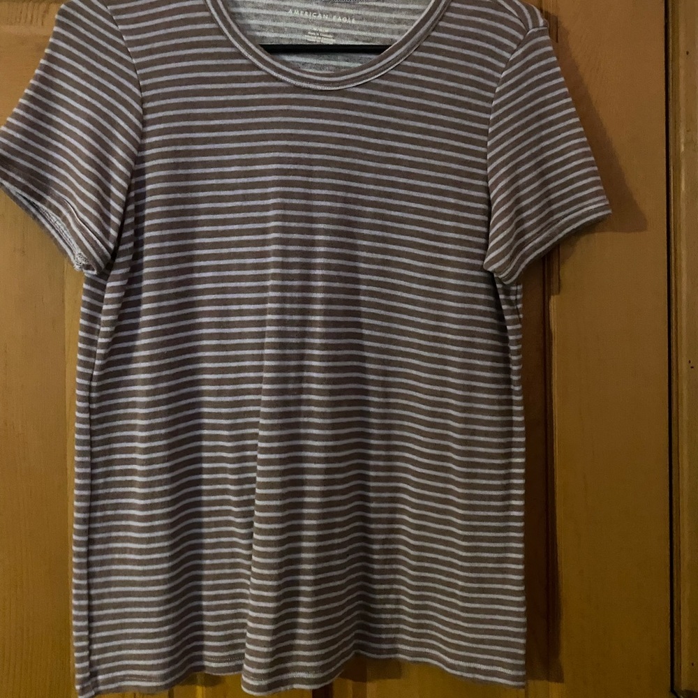 American eagle purple and brown striped shirt